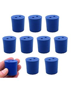 Eisco Labs Neoprene Stoppers, 2 Holes - Blue - Size: 29mm Bottom, 31mm Top, 32mm Length - Pack Of 10