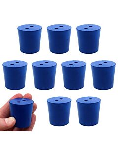 Eisco Labs Neoprene Stoppers, 2 Holes - Blue - Size: 31mm Bottom, 36mm Top, 35mm Length - Pack Of 10