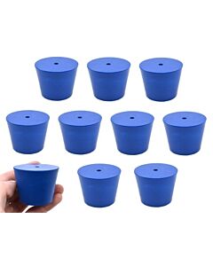 Eisco Labs Neoprene Stoppers, 1 Hole - Blue - Size: 35mm Bottom, 45mm Top, 36mm Length - Pack Of 10