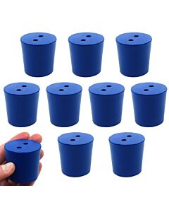 Eisco Labs Neoprene Stoppers, 2 Holes - Blue - Size: 38mm Bottom, 42mm Top, 40mm Length - Pack Of 10
