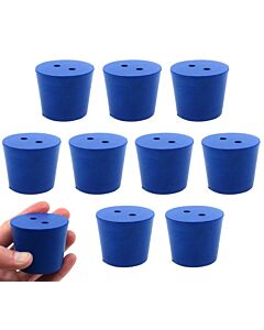 Eisco Labs Neoprene Stoppers, 2 Holes - Blue - Size: 40mm Bottom, 49mm Top, 40mm Length - Pack Of 10