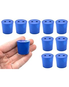 Eisco Labs 10pk Neoprene Stoppers, 2 Holes - Astm - Size #5 - 23mm Bottom, 27mm Top, 25mm Length