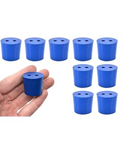 Eisco Labs 10pk Neoprene Stoppers, 2 Holes - Astm - Size #5.5 - 24mm Bottom, 28mm Top, 25mm Length
