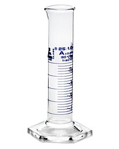 Eisco Labs Measuring Cylinder, 25ml - Class A - Squat Form, Blue Graduations