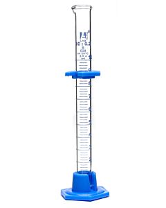 Eisco Labs Measuring Cylinder, 10ml - Class B - Detachable, Plastic Hexagonal Base & Protective Collar - Blue Graduations - Borosilicate Glass - Eisco Labs