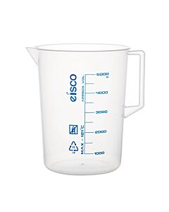 Eisco Labs Measuring Jug, 5000ml - Polypropylene, Screen Printed Graduations - With Handle & Spout