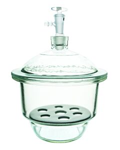 Eisco Labs Vacuum Desiccator With Stopcock, 24cm (9.4") I.D. - Borosilicate Glass - Porcelain Sieve Plate