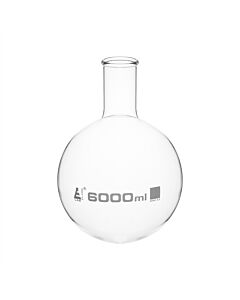 Eisco Labs Florence Boiling Flask, 6000ml - Borosilicate Glass - Round Bottom - Narrow Neck