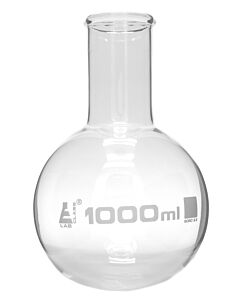 Eisco Labs Boiling Flask, 1000ml - Borosilicate Glass - Round Bottom, Wide Neck, Beaded Rim - Eisco Labs