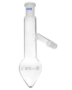 Eisco Labs Distilling Flask, 25ml - 14/23 Joint & Side Socket - Borosilicate Glass, Pear Shape - Short Neck - Eisco Labs