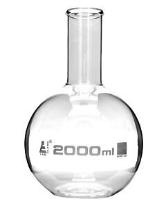 Eisco Labs Boiling Flask, 2000ml - Borosilicate Glass - Flat Bottom, Narrow Neck - Eisco Labs