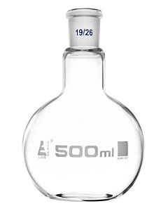 Eisco Labs Florence Boiling Flask, 500ml - 19/26 Joint, Interchangeable - Borosilicate Glass - Flat Bottom, Short Neck - Eisco Labs