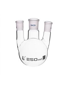 Eisco Labs Distilling Flask, 250ml - 3 Parallel Necks, 24/29 Center, 19/26 Side Sockets - Interchangeable Ground Joints - Round Bottom - Borosilicate Glass - Eisco Labs