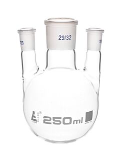Eisco Labs Distilling Flask, 250ml - 3 Parallel Necks, 29/32 Center, 14/23 Side Sockets - Interchangeable Ground Joints - Round Bottom - Borosilicate Glass - Eisco Labs