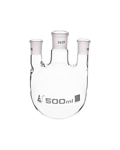 Eisco Labs Distilling Flask, 500ml - 3 Parallel Necks, 24/29 Center, 19/26 Side Sockets - Interchangeable Ground Joints - Round Bottom - Borosilicate Glass - Eisco Labs