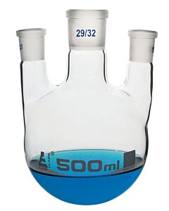 Eisco Labs Distilling Flask, 500ml - 3 Parallel Necks, 29/32 Center, 14/23 Side Sockets - Interchangeable Ground Joints - Round Bottom - Borosilicate Glass - Eisco Labs