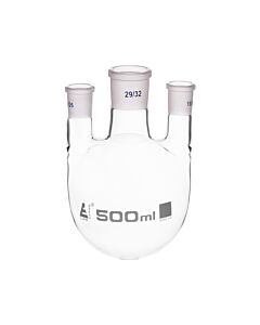 Eisco Labs Distilling Flask, 500ml - 3 Parallel Necks, 29/32 Center, 19/26 Side Sockets - Interchangeable Ground Joints - Round Bottom - Borosilicate Glass - Eisco Labs