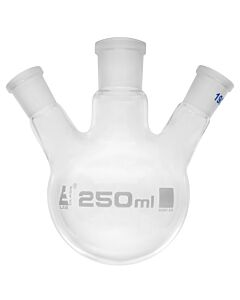 Eisco Labs Distilling Flask, 250ml - 3 Angled Necks, 24/29 Center, 19/26 Side Sockets - Interchangeable Ground Joints - Round Bottom - Borosilicate Glass - Eisco Labs
