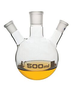 Eisco Labs Distilling Flask, 500ml - 3 Angled Necks, 24/29 Center, 19/26 Side Sockets - Interchangeable Ground Joints - Round Bottom - Borosilicate Glass - Eisco Labs