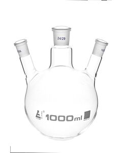 Eisco Labs Distilling Flask, 1000ml - 3 Angled Necks, 24/29 Center, 19/26 Side Sockets - Interchangeable Ground Joints - Round Bottom - Borosilicate Glass - Eisco Labs