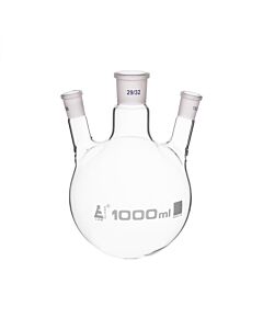 Eisco Labs Distilling Flask, 1000ml - 3 Angled Necks, 29/32 Center, 19/26 Side Sockets - Interchangeable Ground Joints - Round Bottom - Borosilicate Glass - Eisco Labs