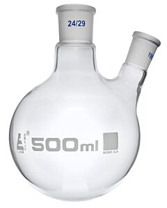 Eisco Labs Distilling Flask, 500ml - 24/29 Oblique Neck With 19/26 Joint - Borosilicate Glass - Round Bottom - Eisco Labs