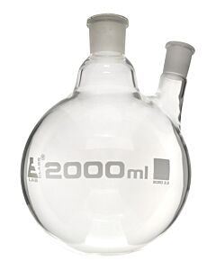 Eisco Labs Distilling Flask, 2000ml - 34/35 Oblique Neck With 19/26 Joint - Borosilicate Glass - Round Bottom - Eisco Labs