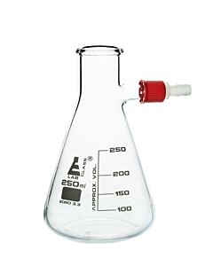 Eisco Labs Filtering Flask, 250ml - Borosilicate Glass - Conical Shape, With Integral Plastic Side Arm - White Graduations - Eisco Labs