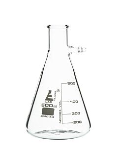 Eisco Labs Filtering Flask, 500ml - Borosilicate Glass - Conical Shape, With Integral Side Arm - White Graduations - Eisco Labs