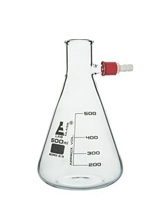 Eisco Labs Filtering Flask, 500ml - Borosilicate Glass - Conical Shape, With Integral Plastic Side Arm - White Graduations - Eisco Labs