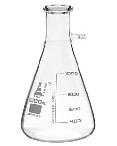Eisco Labs Filtering Flask, 1000ml - Borosilicate Glass - Conical Shape, With Integral Side Arm - White Graduations - Eisco Labs