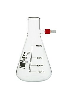 Eisco Labs Filtering Flask, 1000ml - Borosilicate Glass - Conical Shape, With Integral Plastic Side Arm - White Graduations - Eisco Labs