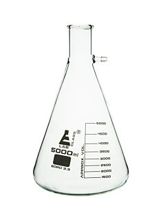 Eisco Labs Filtering Flask, 5000ml - Borosilicate Glass - Conical Shape, With Integral Side Arm - White Graduations - Eisco Labs