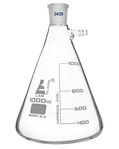 Eisco Labs Buchner Filtering Flask, 1000ml - 24/29 Joint, Side Arm - White Graduations - Borosilicate Glass - Eisco Labs