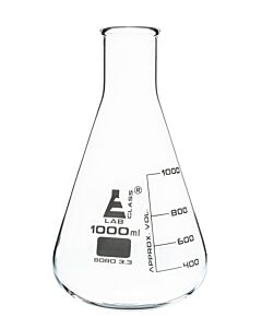 Eisco Labs Erlenmeyer Flask, 1000ml - Narrow Neck - Borosilicate Glass