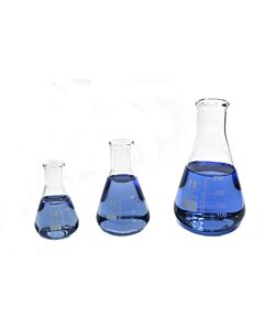 Eisco Labs Erlenmeyer Flasks Set, 3 Pieces - 50ml, 100ml & 250ml - Borosilicate Glass - Narrow Neck, Conical Shape - White Graduations - Eisco Labs