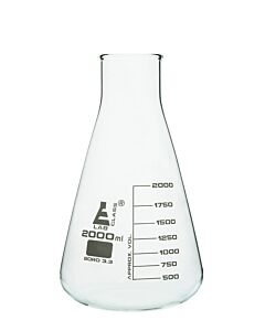 Eisco Labs Erlenmeyer Flask, 2000ml - Borosilicate Glass - Wide Neck, Conical Shape - White Graduations - Eisco Labs