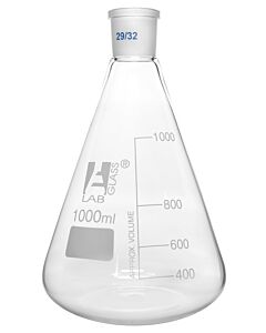 Eisco Labs Erlenmeyer Flask, 1000ml - 29/32 Joint, Interchangeable - Borosilicate Glass - Conical Shape, Narrow Neck - Eisco Labs