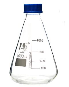 Eisco Labs Erlenmeyer Flask, 1000ml - Borosilicate Glass - With Ptfe Screw Cap - Conical Shape - White Graduations - Eisco Labs