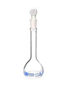 Eisco Labs Volumetric Flask, 25ml - Class A, Astm - Tolerance ±0.030 Ml - Glass Stopper - Single, Blue Graduation - Eisco Labs
