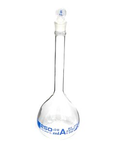 Eisco Labs Volumetric Flask, 250ml - Class A, Astm - Tolerance ±0.120 Ml - Glass Stopper - Single, Blue Graduation - Eisco Labs
