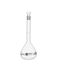 Eisco Labs Volumetric Flask, 250ml - Class A, Astm - Tolerance ±0.120 Ml - Glass Stopper - Single, White Graduation - Eisco Labs