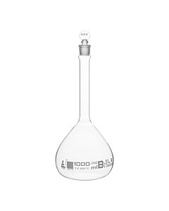 Eisco Labs Volumetric Flask, 1000ml - Class A, Astm - Tolerance ±0.300 Ml - Glass Stopper - Single, White Graduation - Eisco Labs