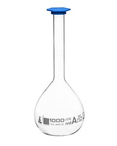 Eisco Labs Volumetric Flask, 1000ml - Class A, Astm - Snap Cap - White Graduation Mark, Tolerance ±0.300ml - Eisco Labs
