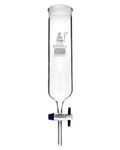 Eisco Labs Dropping Funnel, 500ml - Ptfe Key Stopcock, Open Top, Cylindrical - Ungraduated - Cylindrical, Borosilicate Glass - Eisco Labs