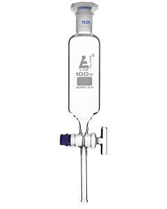 Eisco Labs Dropping Funnel, 100ml - 19/26 Plastic Stopper - Ungraduated, Glass Key Stopcock - Cylindrical, Borosilicate Glass - Eisco Labs