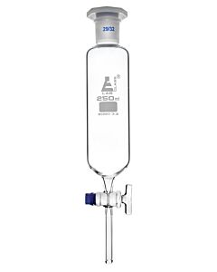 Eisco Labs Dropping Funnel, 250ml - 29/32 Plastic Stopper - Ungraduated, Glass Key Stopcock - Cylindrical, Borosilicate Glass - Eisco Labs