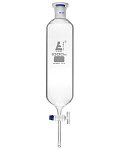Eisco Labs Dropping Funnel, 1000ml - 29/32 Plastic Stopper - Ungraduated, Glass Key Stopcock - Cylindrical, Borosilicate Glass - Eisco Labs
