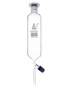 Eisco Labs Dropping Funnel, 500ml - 29/32 Plastic Stopper - Ungraduated, Screw Type Rotaflow Stopcock - Cylindrical, Borosilicate Glass - Eisco Labs