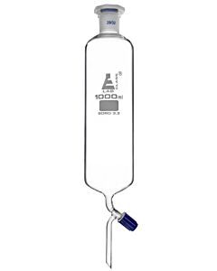Eisco Labs Dropping Funnel, 1000ml - 29/32 Plastic Stopper - Ungraduated, Screw Type Rotaflow Stopcock - Cylindrical, Borosilicate Glass - Eisco Labs